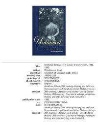 cover of the book Unlimited Embrace: A Canon of Gay Fiction, 1945-1995