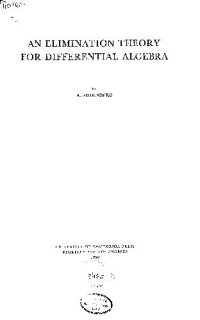 cover of the book An Elimination Theory for Differential Algebra