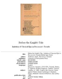 cover of the book Before the knight's tale: imitation of classical epic in Boccaccio's Teseida