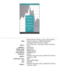 cover of the book Macroeconomic policies, crises, and long-term growth in Indonesia, 1965-90