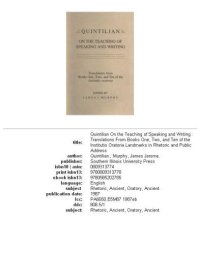 cover of the book Quintilian on the teaching of speaking and writing: translations from books one, two, and ten of the Institutio oratoria