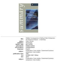 cover of the book Welfare consequences of selling public enterprises: an empirical analysis : a summary