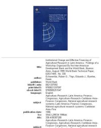 cover of the book Institutional change and effective financing of agricultural research in Latin America: findings of a workshop organized by the Inter-American Development Bank and the World Bank, Buenos Aires, August 1995, Volumes 23-330