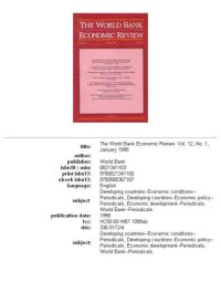 cover of the book World Bank Economic Review, Volume 12