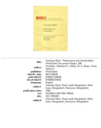 cover of the book Grameen Bank: performance and sustainability, Parts 63-306