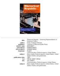 cover of the book Rhetorical republic: governing representations in American politics