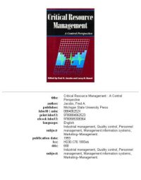 cover of the book Critical resource management: a control perspective