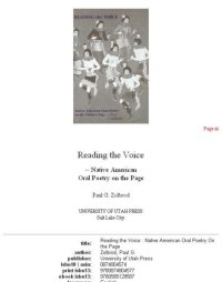 cover of the book Reading the voice: Native American oral poetry on the page