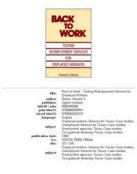 cover of the book Back to work: testing reemployment services for displaced workers