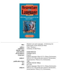 cover of the book Western lore and language: a dictionary for enthusiasts of the American West