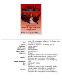 cover of the book Legal U.S. Immigration: influences on gender, age, and skill composition