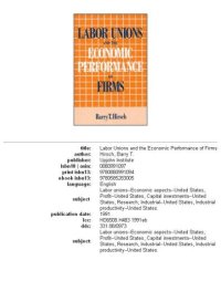 cover of the book Labor unions and the economic performance of firms