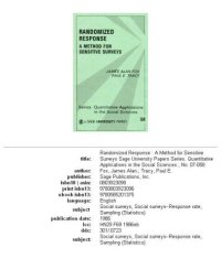 cover of the book Randomized Response: A Method for Sensitive Surveys (Quantitative Applications in the Social Sciences)