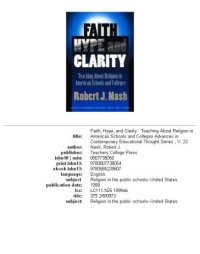 cover of the book Faith, Hype, and Clarity: Teaching About Religion in American Schools and Colleges (Advances in Contemporary Educational Thought Series)