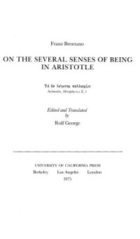 cover of the book On the Several Senses of Being in Aristotle