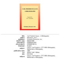 cover of the book Carl Friedrich Gauss: A Bibliography