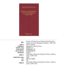 cover of the book History of Philosophy and Philosophical Education (Aquinas Lecture 12)