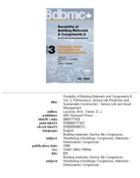 cover of the book Performance, Service Life Prediction, and Sustainable Construction (Durablility of Building Materials&Components 8, Volume 3)