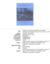 cover of the book Prehistory of Utah and the Eastern Great Basin (Anthropological Papers ; No. 98)