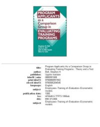 cover of the book Program Applicants As a Comparison Group in Evaluating Training Programs: Theory and a Test