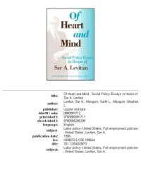 cover of the book Of Heart and Mind: Social Policy Essays in Honor of Sar A. Levitan