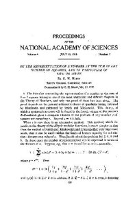 cover of the book On the Representation of a Number as the Sum of any Number of Squares, and in Particular of five or