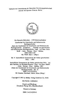 cover of the book Inschriftliche Gesetzestexte der frühen griechischen Polis: Aus dem Nachlaß von Reinhard Koerner  