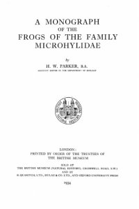 cover of the book A Monograph of the Frogs of the Family Microhylidae  