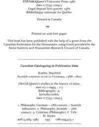 cover of the book Scottish Common Sense in Germany, 1768-1800: A Contribution to the History of Critical Philosophy (Mcgill-Queen's Studies in the History of Ideas)  