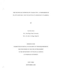 cover of the book The inconstant democratic character: A comparison of Plato's ''Republic'' and Tocqueville's ''Democracy in America''.  