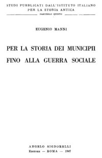 cover of the book Per la storia dei municipii fino alla guerra sociale  