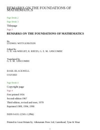 cover of the book Remarks on the Foundation of Mathematics  