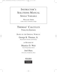 cover of the book Instructor's Solutions Manual, Single Variable [For] Thomas' Calculus, Twelfth Edition, Based on the Original Work