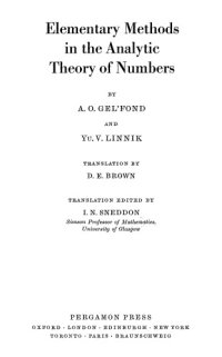 cover of the book Elementary methods in the analytic theory of numbers