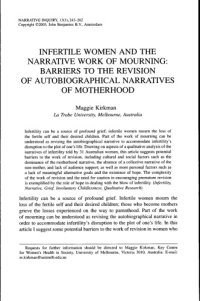 cover of the book INFERTILE WOMEN AND THE NARRATIVE WORK OF MOURNING: BARRIERS TO THE REVISION OF AUTOBIOGRAPHIGAL NARRATIVES OF MOTHERHOOD