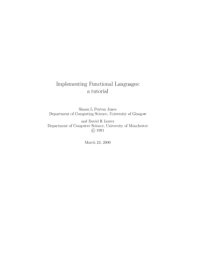 cover of the book Implementing functional languages: a tutorial