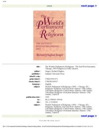 cover of the book The World's Parliament of Religions: The East West Encounter, Chicago, 1893 (Religion in North America)