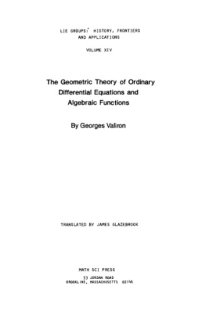 cover of the book The geometric theory of ordinary differential equations and algebraic functions