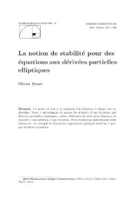 cover of the book La notion de stabilité pour des équations aux dérivées partielles elliptiques