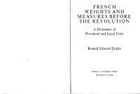 cover of the book French Weights and Measures before the Revolution: A Dictionary of Provincial and Local Units