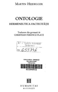 cover of the book Ontologie. Hermeneutica facticitatii