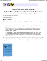 cover of the book Fourth generation nuclear weapon : the physical principles of thermonuclear explosives, inertial confinement fusion, and the quest for fourth generation nuclear weapons
