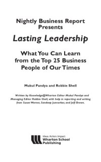 cover of the book Nightly business report presents lasting leadership : what you can learn from the top 25 business people of our times