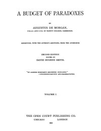 cover of the book A Budget of Paradoxes [Vol I]