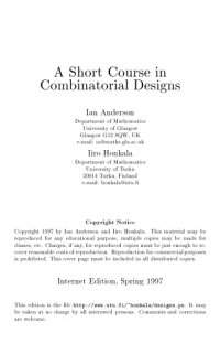 cover of the book A Short Course in Combinatorial Designs