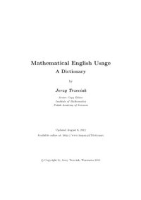 cover of the book Mathematical English Usage. A Dictionary by Jerzy Trzeciak