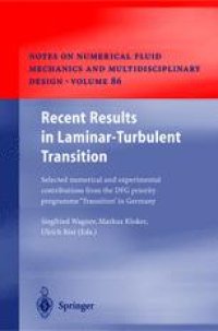 cover of the book Recent Results in Laminar-Turbulent Transition: Selected numerical and experimental contributions from the DFG priority programme ‘Transition’ in Germany