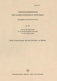 cover of the book Einige Untersuchungen über das Schneiden von Blechen