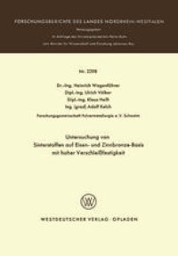 cover of the book Untersuchung von Sinterstoffen auf Eisen- und Zinnbronze-Basis mit hoher Verschleißfestigkeit