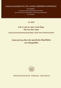 cover of the book Untersuchung über die spezifische Oberfläche von Glasgrießen